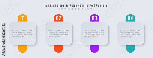 Business timeline chart template. Infographic 4 steps. Glass morphism effect. Vector illustration.
