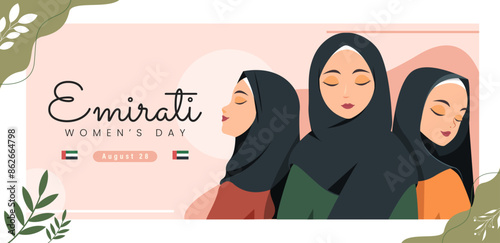 Emirates Women's Day Design with Female with Hijab Vector Illustration. Emirati Womens Day Template Suitable for Poster Banner Flyer Background. UAE Women's Day August.