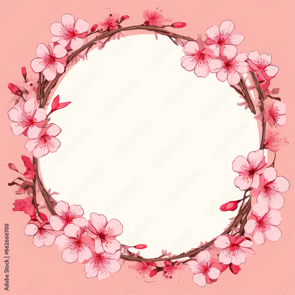 circle decorated sakura flowers on background. circle decorated sakura flowers on background.