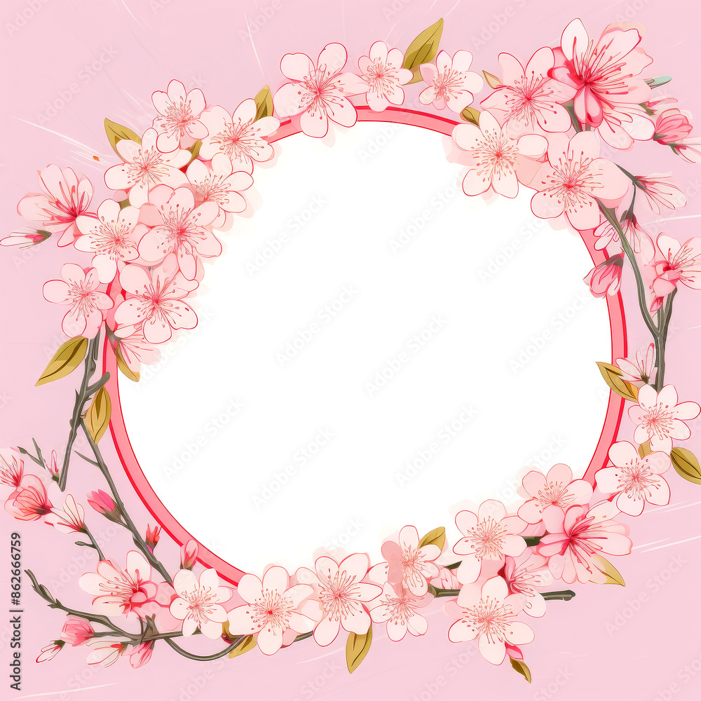 circle decorated sakura flowers on background. circle decorated sakura flowers on background.