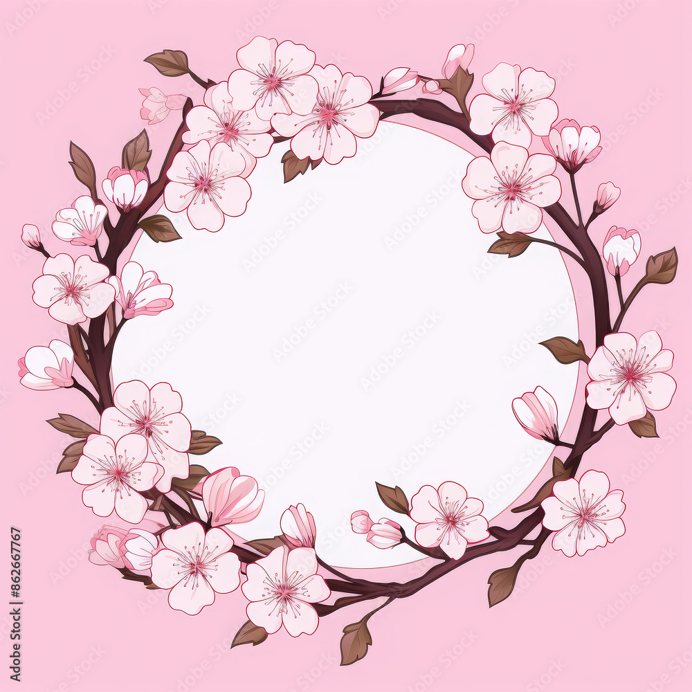 circle decorated sakura flowers on background. circle decorated sakura flowers on background.