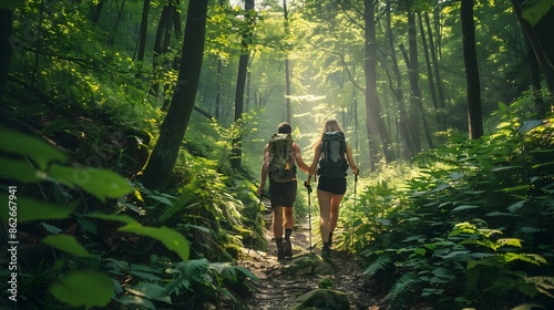 Couple Hiking Through Lush ...