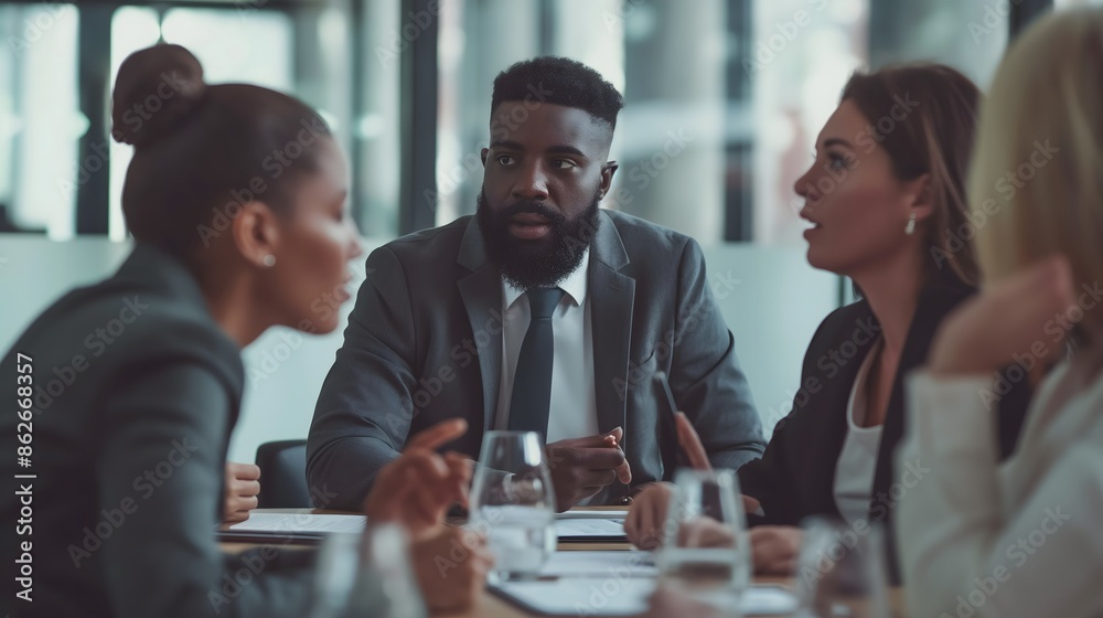 1. A diverse panel of professionals in deep discussion around a conference table, evaluating resumes and candidate profiles, depicting the search for the best job candidate in a corporate setting. 1. A diverse panel of professionals in deep discussion around a conference table, evaluating resumes and candidate profiles, depicting the search for the best job candidate in a corporate setting.
