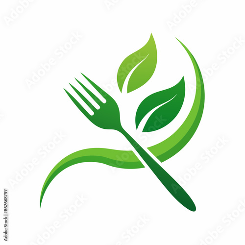 Vector illustration of a stylish leaf and fork for an organic food restaurant logo 
