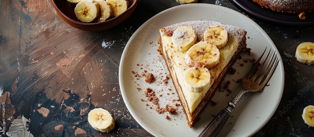 Enjoying a slice of delicious banana cake for breakfast with a captivating copy space image. Enjoying a slice of delicious banana cake for breakfast with a captivating copy space image.