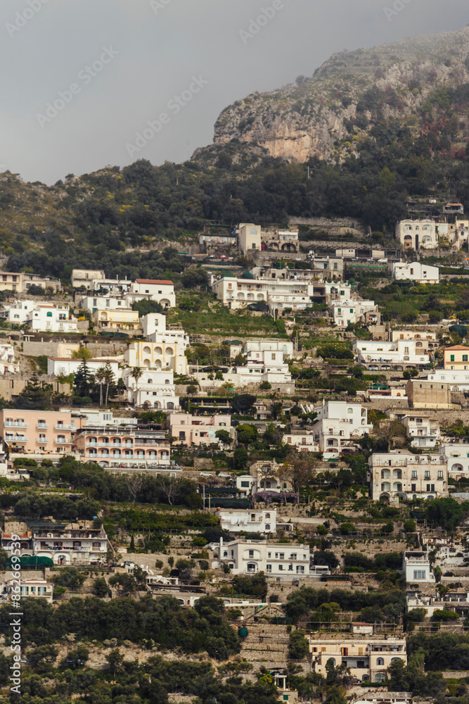 View of picturesque village with mountain backdrop, amalfi coast, italy. View of picturesque village with mountain backdrop, amalfi coast, italy.