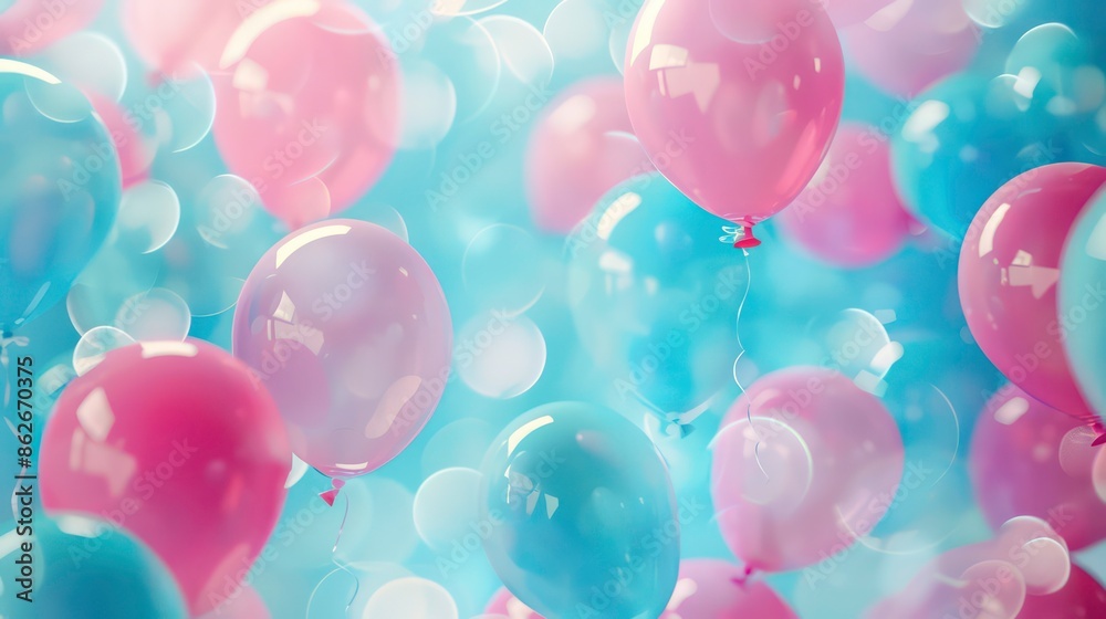 Festive sweet pink and blue balloons background banner celebration theme. Generative AI Festive sweet pink and blue balloons background banner celebration theme. Generative AI