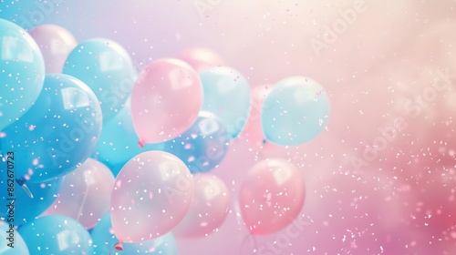 festive sweet pink and blue balloons background banner celebration theme. Generative AI
