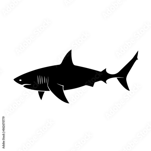 A black and white shark is swimming in the ocean