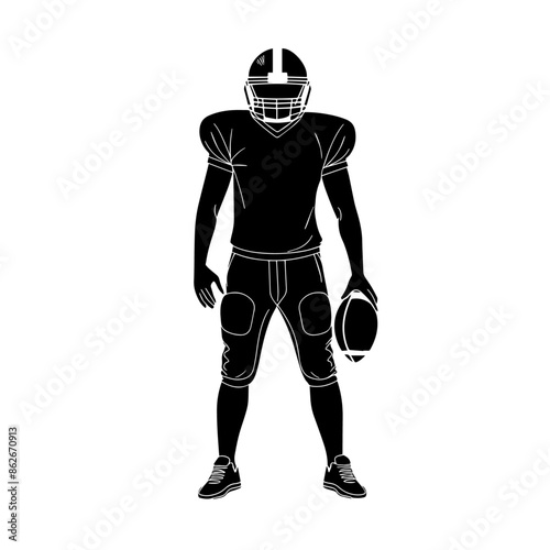 simple black full body american football player silhouette on white background