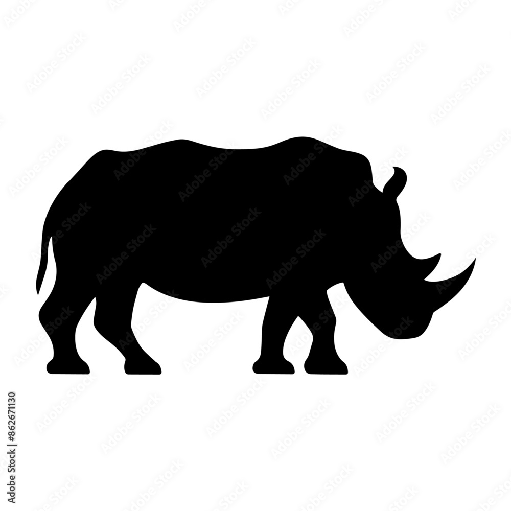 simple black rhino silhouette on white background