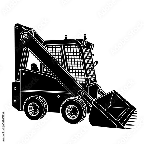 simple black Skid Steer Loader silhouette on white background