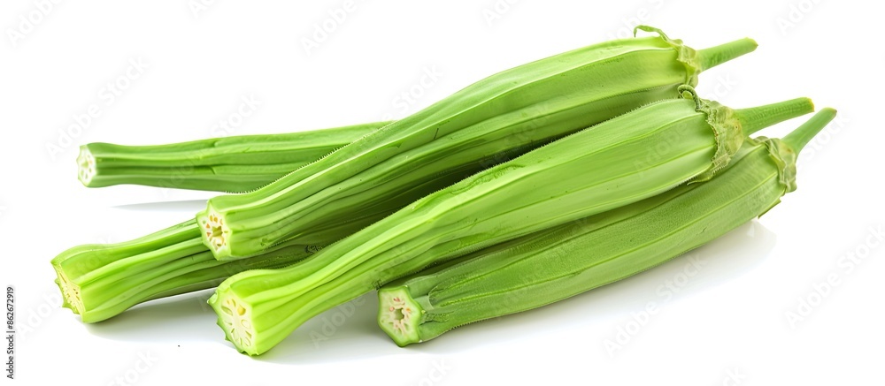Okra isolated on a blank background, with ample copy space image. Okra isolated on a blank background, with ample copy space image.
