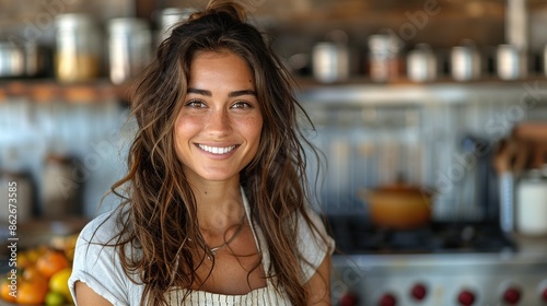 Smiling Woman In Rustic Kitchen