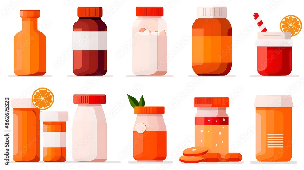 Calcium Icons Featuring Dairy Products and Supplements for Bone Strength Concept Calcium Icons Featuring Dairy Products and Supplements for Bone Strength Concept