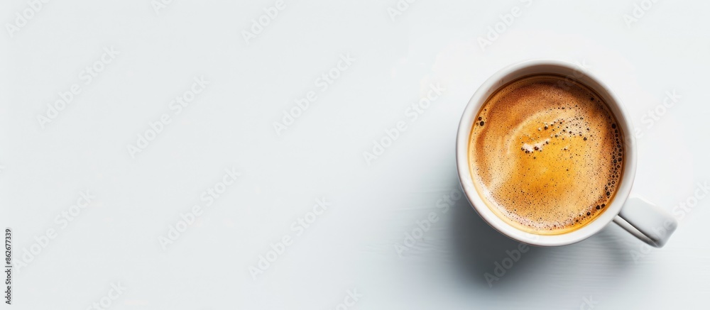 Coffee cup placed on a white backdrop with copy space image available. Coffee cup placed on a white backdrop with copy space image available.