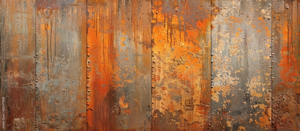 Grunge texture on a rusty metal wall creates a unique artistic background with a strip of paint, perfect for any design project or copy space image. Grunge texture on a rusty metal wall creates a unique artistic background with a strip of paint, perfect for any design project or copy space image.