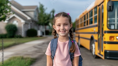 Smiling Student Ready for the School Bus