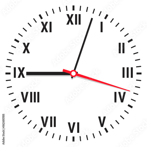 Clock vector icon. Analog clock with roman numerals on white background. Vector image, EPS10