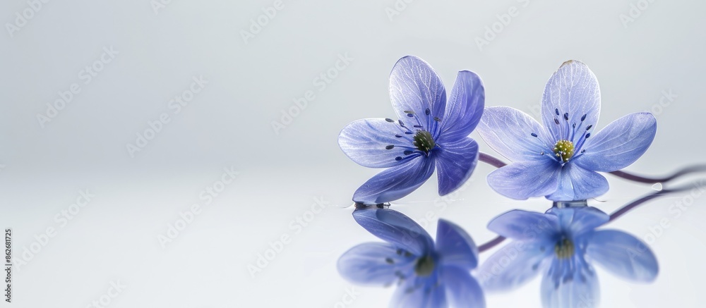 A Hepatica nobilis displayed on a white backdrop with copy space image. A Hepatica nobilis displayed on a white backdrop with copy space image.