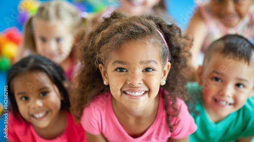 Happy diverse group of children smiling together