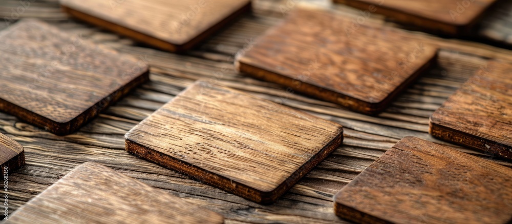 Wooden business cards arranged neatly with ample space for logo or text, creating a unique display for your brand with copy space image. Wooden business cards arranged neatly with ample space for logo or text, creating a unique display for your brand with copy space image.