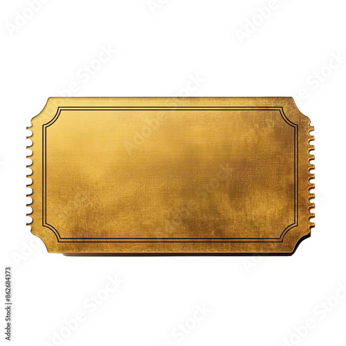 Blank golden ticket isolated on white and transparent background