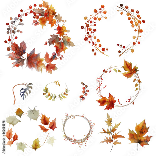Wallpaper Mural Watercolor autumn leaves, illustrations of fall foliage, isolated on transparent background Torontodigital.ca