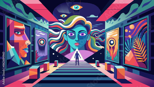 Surreal Digital Artwork with Abstract Human Faces and Vibrant Colors