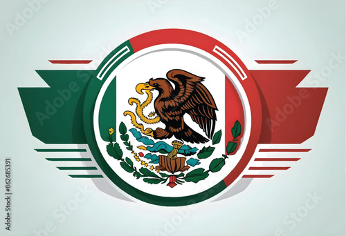 a minimalist vector design of mexican flag with stripes and circular design elements arround it
