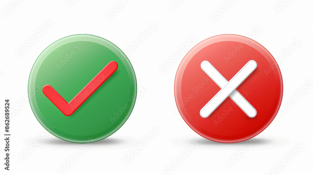 Green checkmark and red X icons. Isolated on white background. Simple marks graphic design. Symbols YES and NO button for vote, decision, website. Vector illustration Green checkmark and red X icons. Isolated on white background. Simple marks graphic design. Symbols YES and NO button for vote, decision, website. Vector illustration