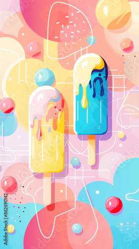 Fashion ice cream geometric pattern background, summer advertising template. Generative AI © AngrySun