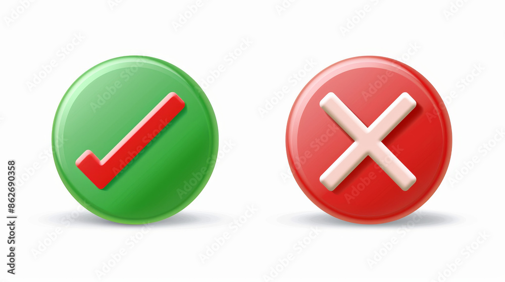 Green checkmark and red X icons. Isolated on white background. Simple marks graphic design. Symbols YES and NO button for vote, decision, website. Vector illustration Green checkmark and red X icons. Isolated on white background. Simple marks graphic design. Symbols YES and NO button for vote, decision, website. Vector illustration