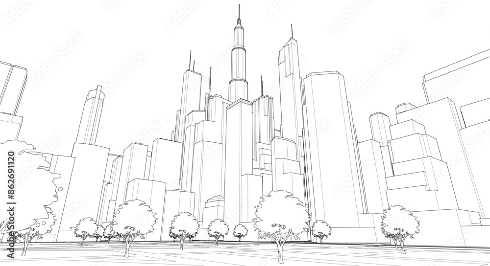 Obraz premium big modern city 3d illustration