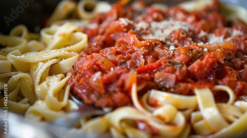 Savory pasta dish cooked in a classic Italian style sauce, ready in minutes