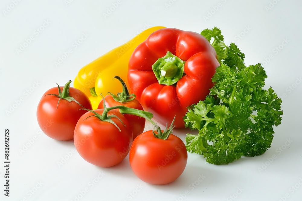 Fresh tomatoes and bell pepper with parsley Fresh tomatoes and bell pepper with parsley