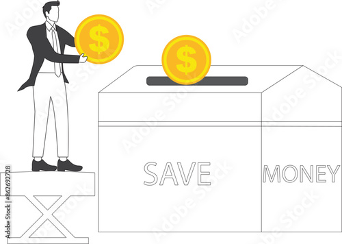 Businessman, Save money jar icon with hand holding coin symbol