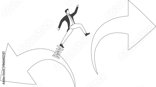Jumping from falling arrow to rising arrow Businessman