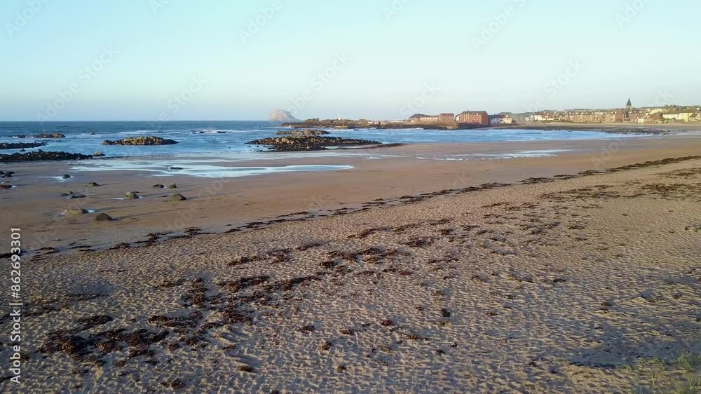 Aerial view of tranquil West Beach at North Berwick, Scotland. Aerial view of tranquil West Beach at North Berwick, Scotland.