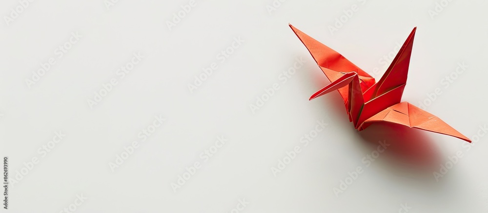 Origami crane against white backdrop with Clipping path and available copy space image.