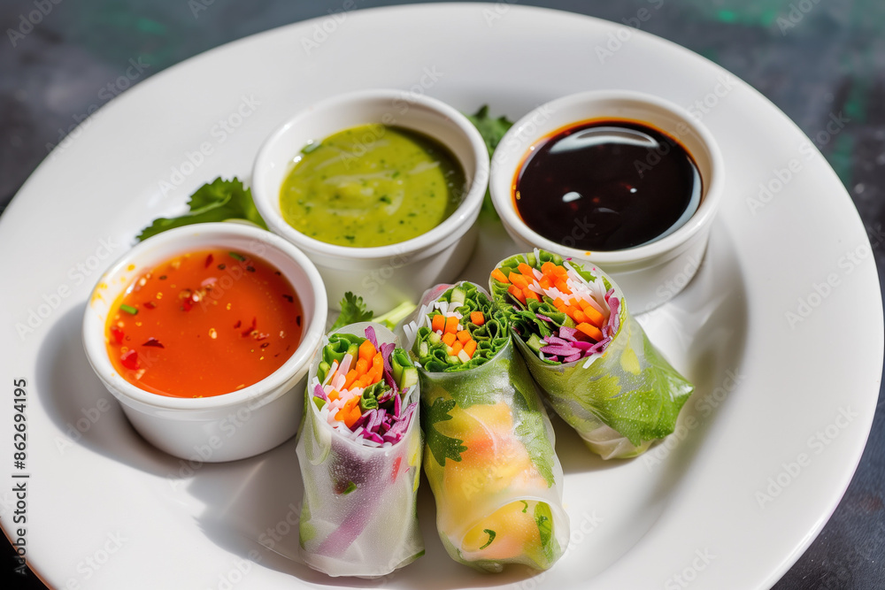 Fresh spring rolls with dipping sauces Fresh spring rolls with dipping sauces