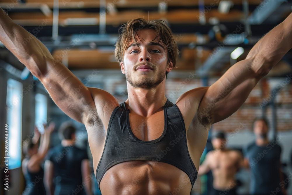 Fit man exercising in modern gym Fit man exercising in modern gym