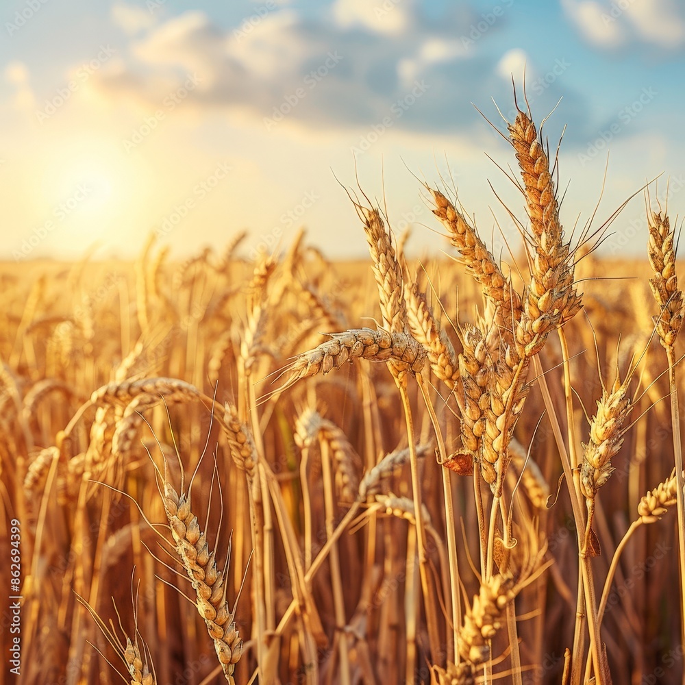 Fototapeta premium Golden Wheat Field Under Bright Sky