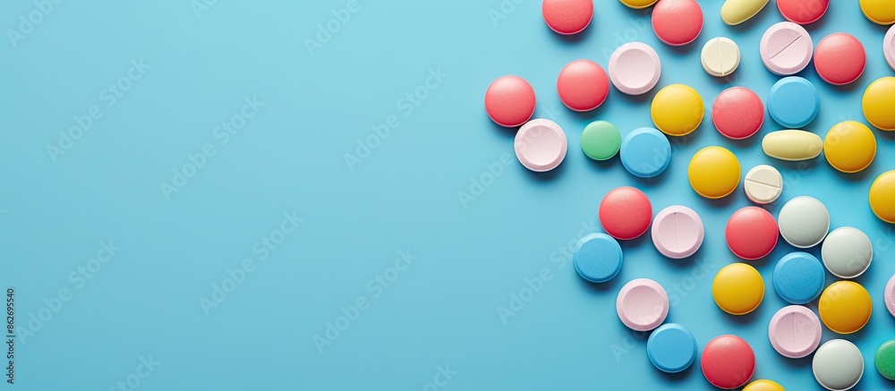 Colorful pills arranged on a blank surface with copy space image. Colorful pills arranged on a blank surface with copy space image.