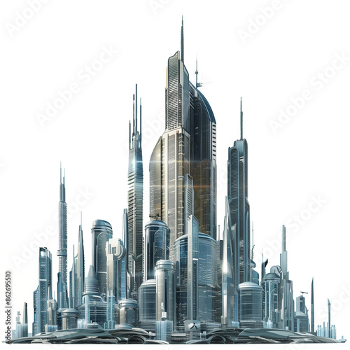 Buildings of the futuristic city are isolated on a transparent background