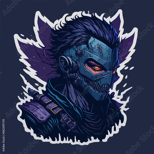 A hellish demon warrior logo: a ghostly figure with fiery eyes and menacing horns, wielding a blade. The ethereal form is shrouded in dark, swirling shadows.