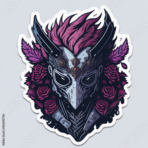 A hellish demon warrior logo: a ghostly figure with fiery eyes and menacing horns, wielding a blade. The ethereal form is shrouded in dark, swirling shadows.