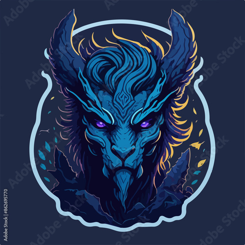 A hellish demon warrior logo: a ghostly figure with fiery eyes and menacing horns, wielding a blade. The ethereal form is shrouded in dark, swirling shadows.