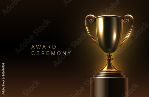 Award ceremony nomination name podium, golden prize event, scene star ceremony. Vector illustration