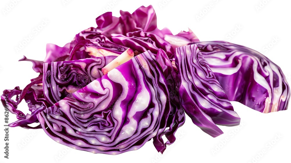 Sliced red cabbage, vibrant and crunchy, symmetrically placed and isolated , perfect for salads or healthy snack options Sliced red cabbage, vibrant and crunchy, symmetrically placed and isolated , perfect for salads or healthy snack options